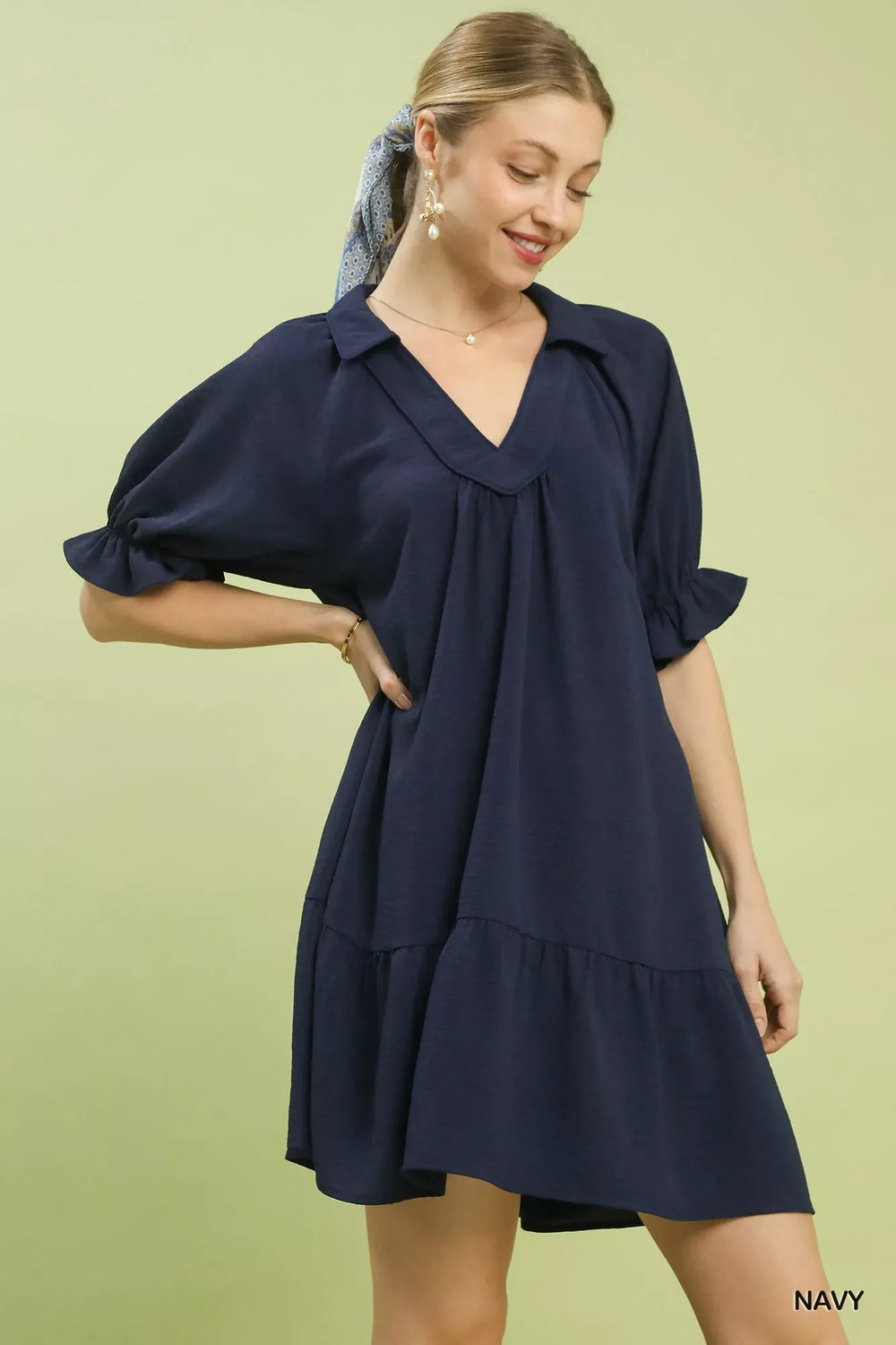 Umgee Tiered Puff Sleeve Babydoll Dress - Trendsi - Flyclothing LLC