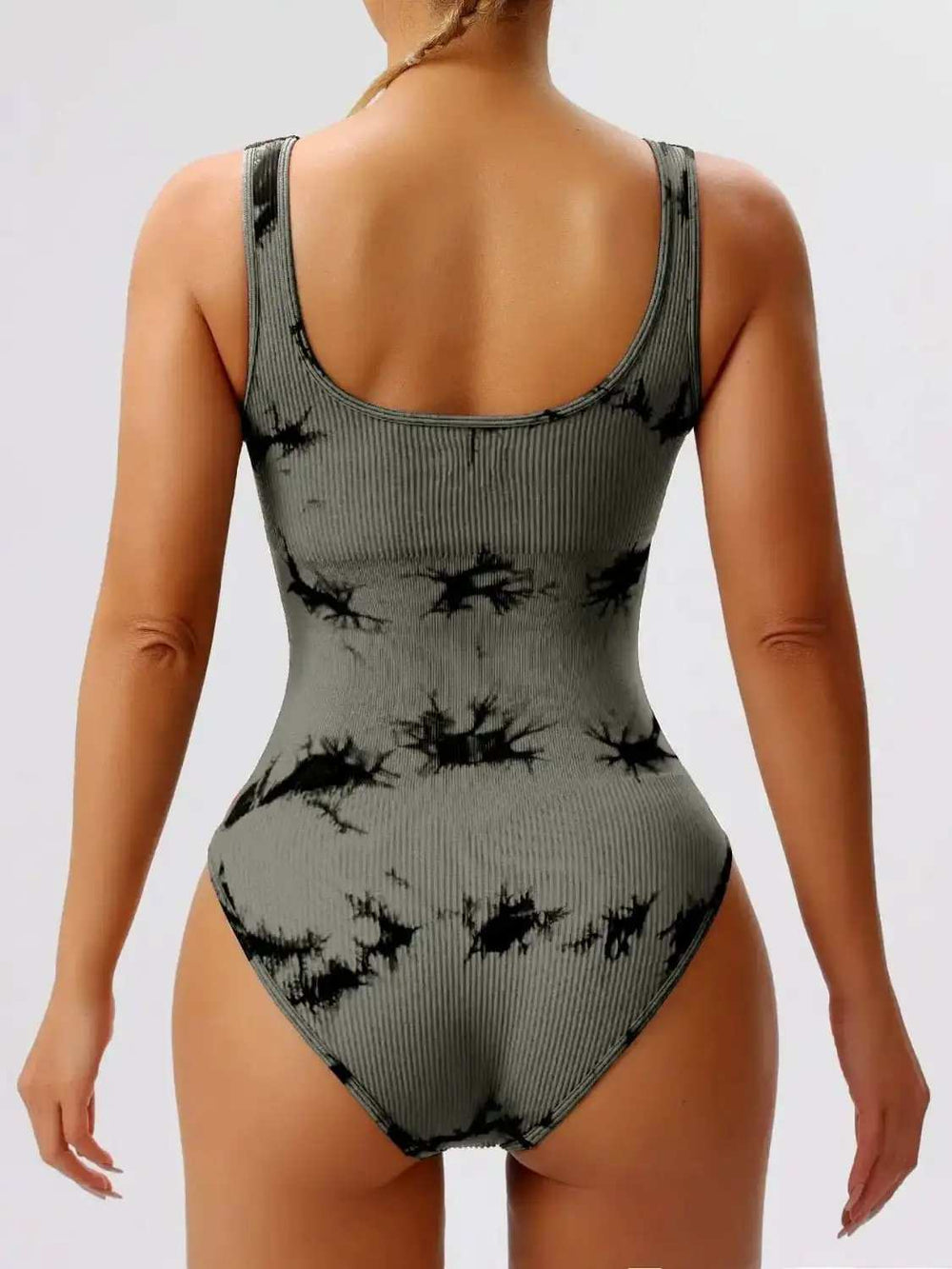 Tie-Dye Scoop Neck Wide Strap Active Bodysuit - Trendsi - Flyclothing LLC