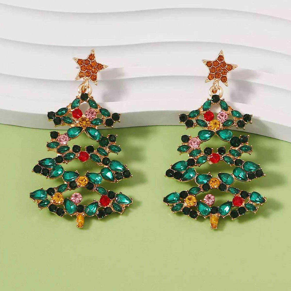 Christmas Tree Earrings with Rhinestones - Trendsi - Flyclothing LLC