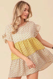 BiBi Flroal Printed Woven Color Block and Tiered Top - Trendsi - Flyclothing LLC