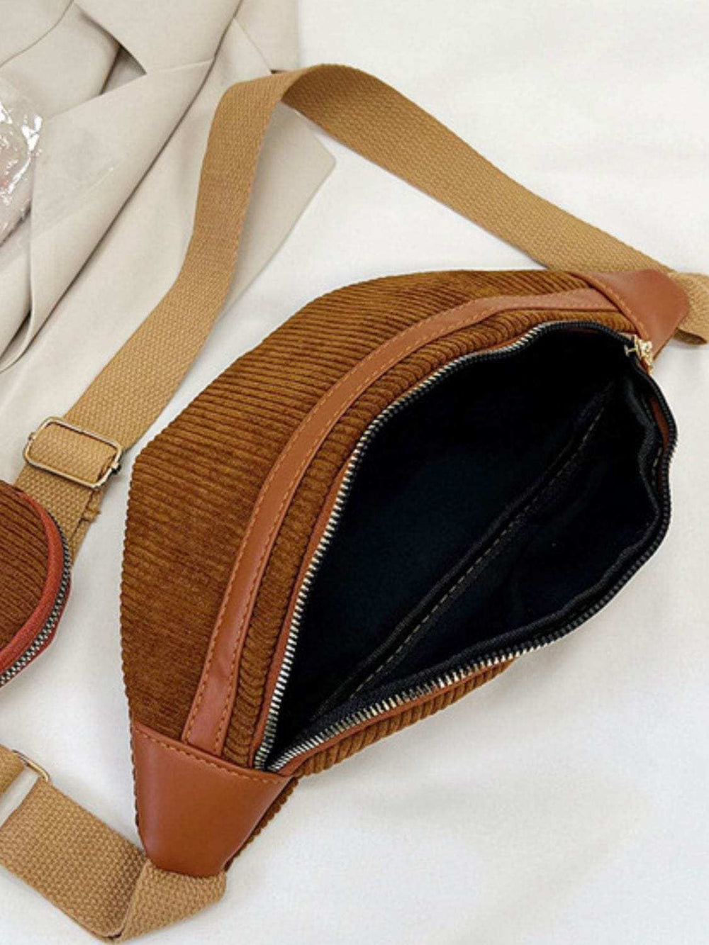 Corduroy Adjustable Strap Crossbody Bag with Pouch - Trendsi - Flyclothing LLC