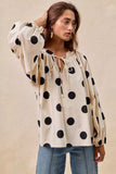 BiBi Polka Dot Exaggerated Balloon Sleeves Blouse - Trendsi - Flyclothing LLC