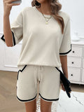 Contrast Trim Round Neck Top and Shorts Set - Trendsi - Flyclothing LLC