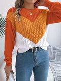 Contrast Round Neck Long Sleeve Sweater - Trendsi - Flyclothing LLC