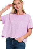 Zenana Washed Crew Neck Short Sleeve Crop Box Tee - Trendsi - Flyclothing LLC