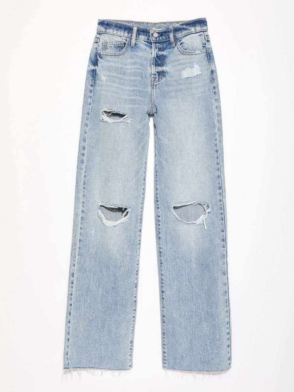 Distressed Straight Leg Jeans with Pockets - Trendsi - Flyclothing LLC