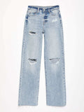 Distressed Straight Leg Jeans with Pockets - Trendsi - Flyclothing LLC