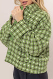 HYFVE Tweed Plaid Button Up Collared Neck Jacket - Trendsi - Flyclothing LLC