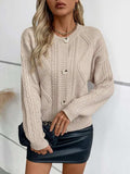 Cable-Knit Round Neck Button Up Cardigan - Trendsi - Flyclothing LLC