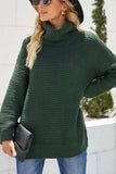 Side Slit Turtleneck Long Sleeve Sweater - Trendsi - Flyclothing LLC