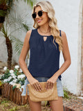 Eyelet Cutout Round Neck Tank - Trendsi - Flyclothing LLC
