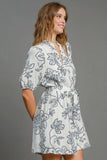 Umgee Full Size Floral Print Notched Puff Sleeve Mini Dress Plus Size - Trendsi - Flyclothing LLC