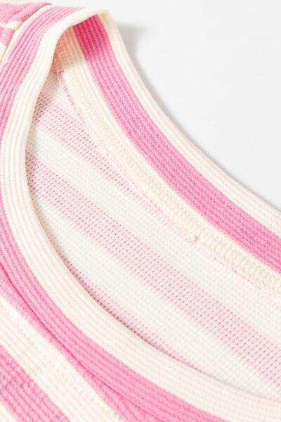 Striped Round Neck T-Shirt and Drawstring Shorts Set - Trendsi - Flyclothing LLC