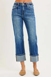 RISEN High Rise Straight Jeans with Distressed Hem - Trendsi - Flyclothing LLC