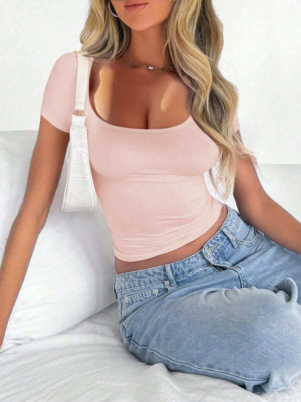 Scoop Neck Short Sleeve T-Shirt - Trendsi - Flyclothing LLC