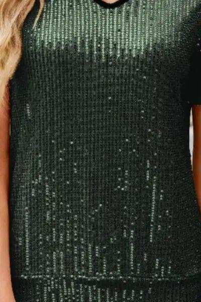 Sequin Cold Shoulder Short Sleeve Blouse - Trendsi - Flyclothing LLC