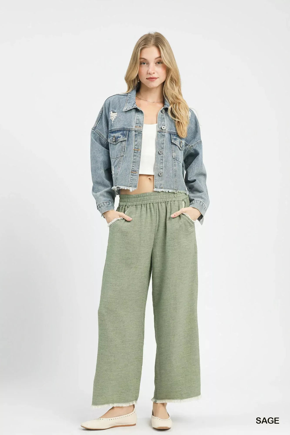 Umgee Frayed Hem Wide Leg Pants - Trendsi - Flyclothing LLC
