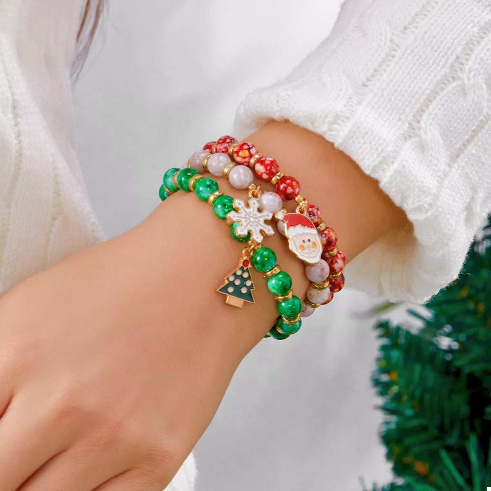 3 Piece Christmas Charm Beaded Bracelet - Trendsi - Flyclothing LLC