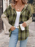 Perfee Drawstring Plaid Long Sleeve Hooded Shirt - Trendsi - Flyclothing LLC
