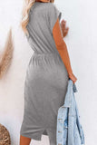 Pocketed Round Neck Cap Sleeve Dress - Trendsi - Flyclothing LLC