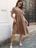 V-Neck Short Sleeve Midi Dress - Trendsi - Flyclothing LLC