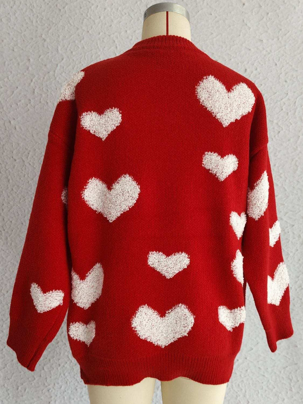 Heart Round Neck Dropped Shoulder Sweater - Trendsi - Flyclothing LLC