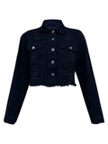 Distressed Collared Neck Long Sleeve Denim Top - Trendsi - Flyclothing LLC