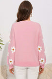 Flower Round Neck Dropped Shoulder Sweater - Trendsi - Flyclothing LLC