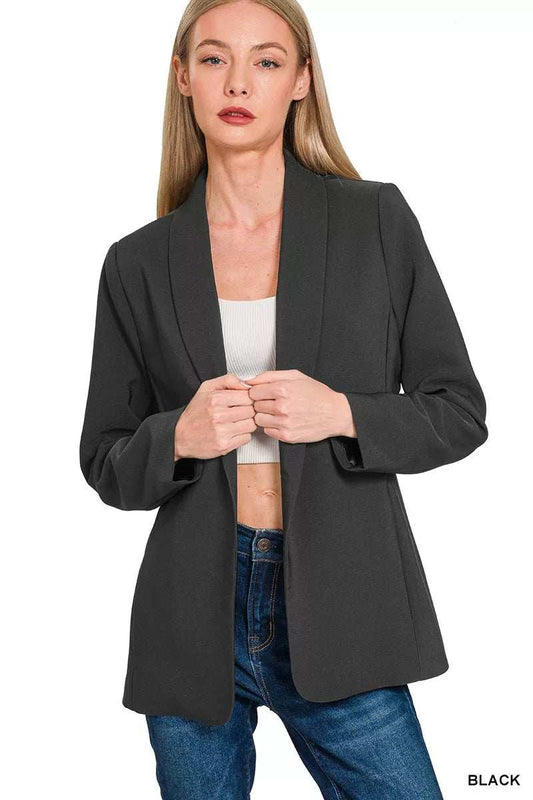 Zenana Woven Long Sleeve Blazer With Lining - Trendsi - Flyclothing LLC