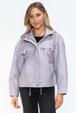 How Dare U Drawstring Hem PU Leather Zip Up Jacket - Trendsi - Flyclothing LLC