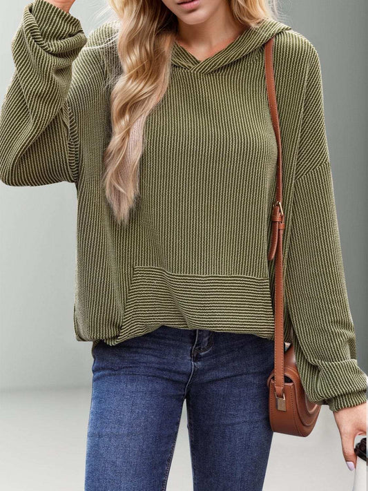 Double Take Textured Kangaroo Pocket Long Sleeve Hoodie - Trendsi - Flyclothing LLC