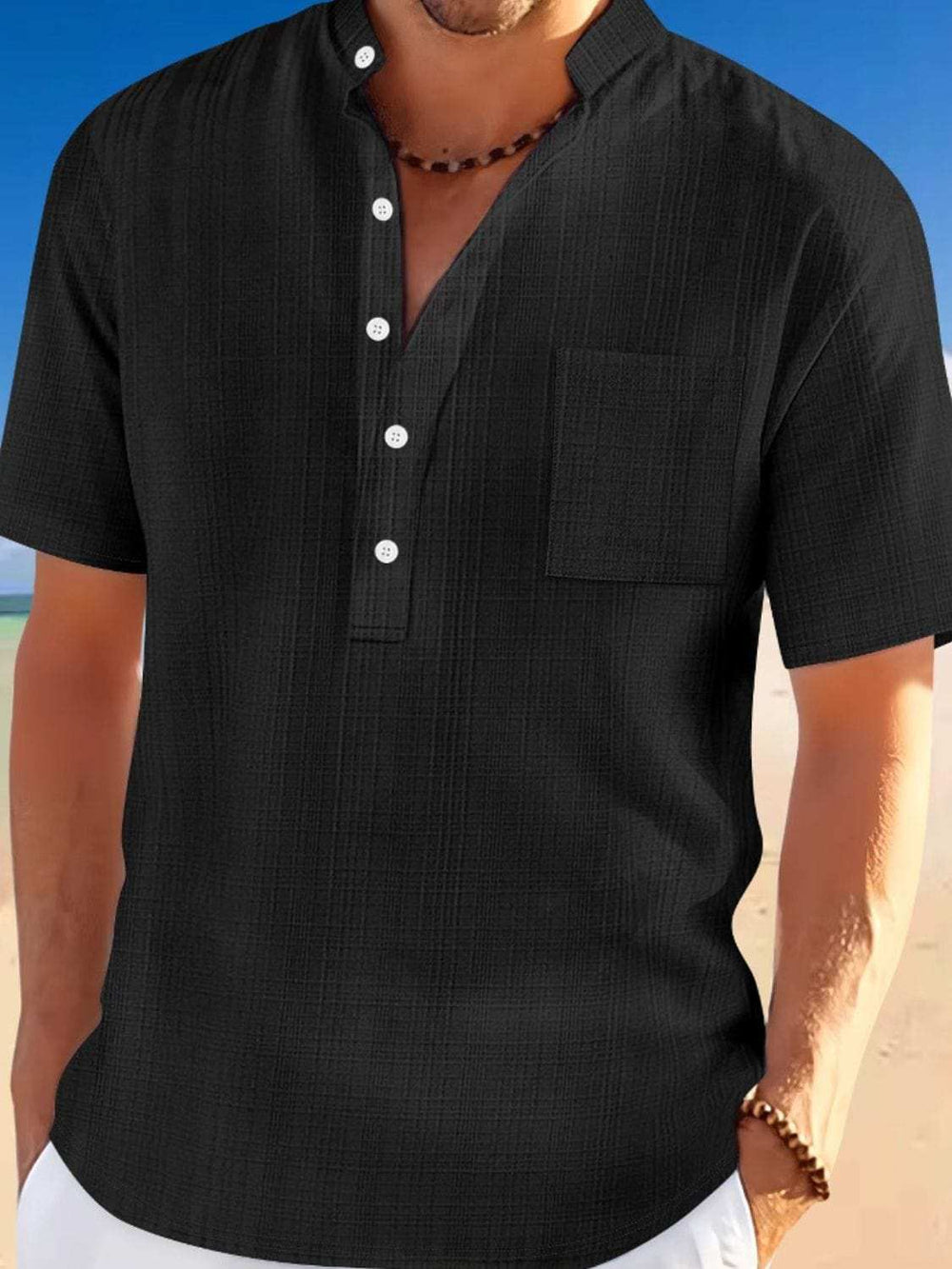 Men's Full Size Half Button Short Sleeve Polo Plus Size - Trendsi - Flyclothing LLC