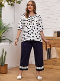 Plus Size Polka Dot Round Neck Half Sleeve Blouse - Trendsi - Flyclothing LLC