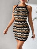 Openwork Striped Spaghetti Strap Knit Dress - Trendsi - Flyclothing LLC