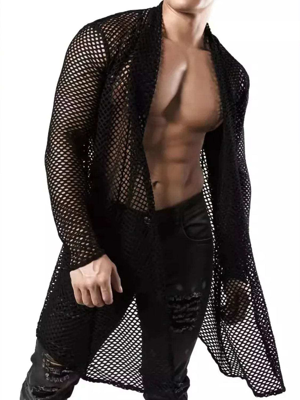 Men's Openwork Open Front Long Sleeve Cover-Up - Trendsi - Flyclothing LLC