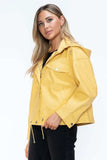 How Dare U Drawstring Hem PU Leather Zip Up Jacket - Trendsi - Flyclothing LLC
