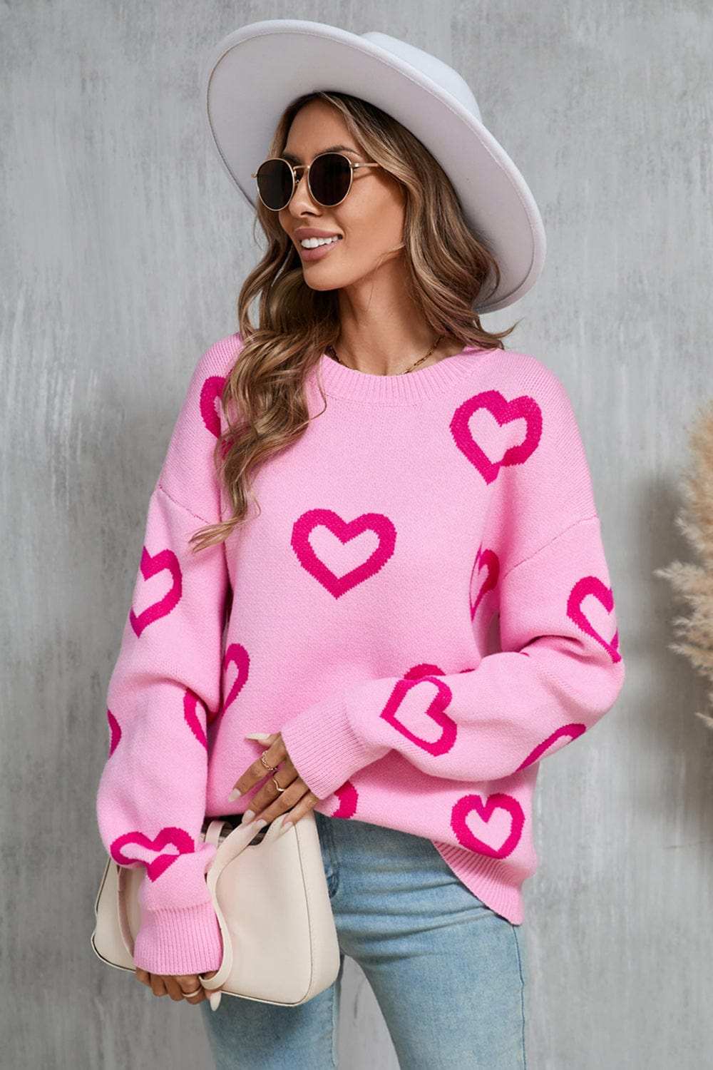 Angel Wings Heart Round Neck Dropped Shoulder Long Sleeve Sweater - Trendsi - Flyclothing LLC