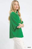 Umgee Textured Knit Top with Striped Contrast Trim - Trendsi - Flyclothing LLC