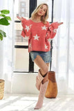 ADORA Full Size Star Contrast Round Neck Sweater Plus Size - Trendsi - Flyclothing LLC