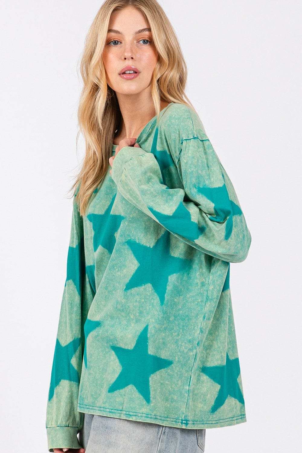SAGE + FIG Mineral Wash Star Pattern T-Shirt - Trendsi - Flyclothing LLC