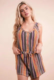 VERY J Crochet Multi Color Striped Casual Summer Romper - Trendsi - Flyclothing LLC