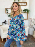 Double Take Full Size Printed Balloon Sleeve Blouse - Trendsi - Flyclothing LLC