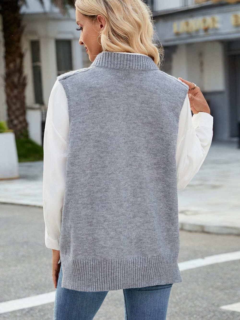 Cable Knit V-Neck Sweater Vest - Trendsi - Flyclothing LLC