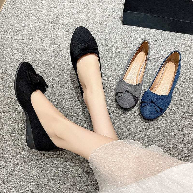 Bow Point Toe Low Heel Slip-Ons - Trendsi - Flyclothing LLC