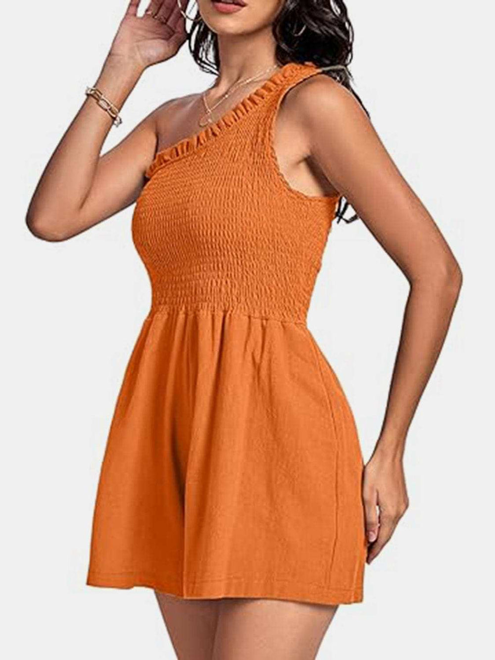 Smocked Single Shoulder Romper - Trendsi - Flyclothing LLC