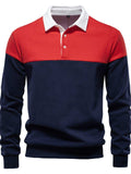 Men's Collared Neck Contrast Long Sleeve Polo - Trendsi - Flyclothing LLC