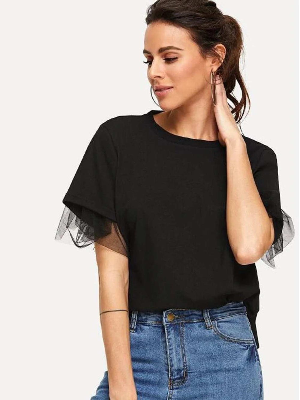 Round Neck Short Sleeve Top - Trendsi - Flyclothing LLC