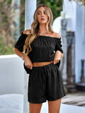 Full Size Off-Shoulder Short Sleeve Top and Tied Shorts Set - Trendsi - Flyclothing LLC