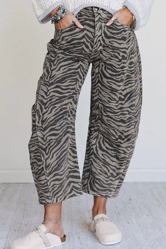 Zebra Stripe Printed Wide Leg Jeans - Trendsi - Flyclothing LLC