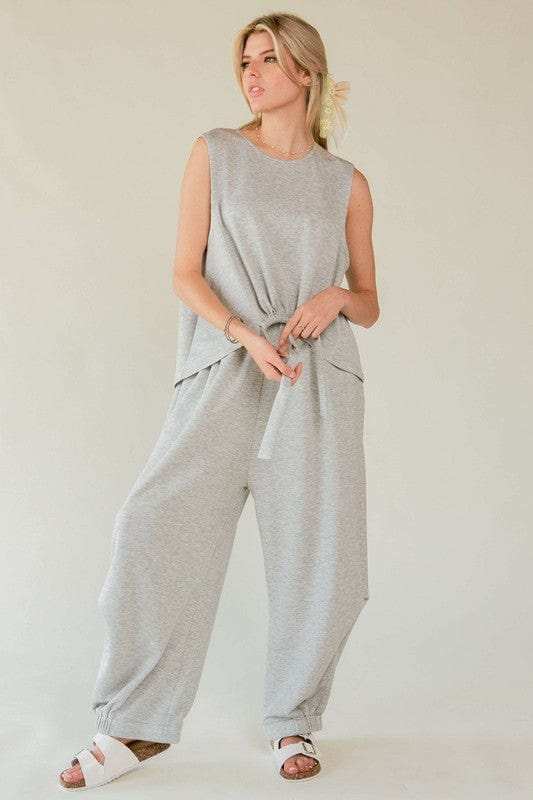 Davi & Dani Drawstring Hem Round Neck Tank and Pants Set - Trendsi - Flyclothing LLC